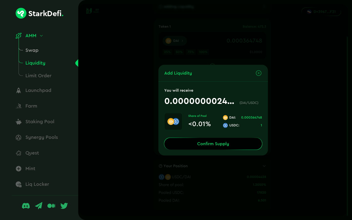 Confirm Liquidity supply